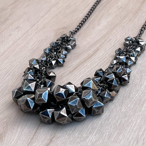 Gunmetal Faceted Beads 25" Statement Necklace / Whimsigoth / Moody Maximalism - Picture 4 of 13